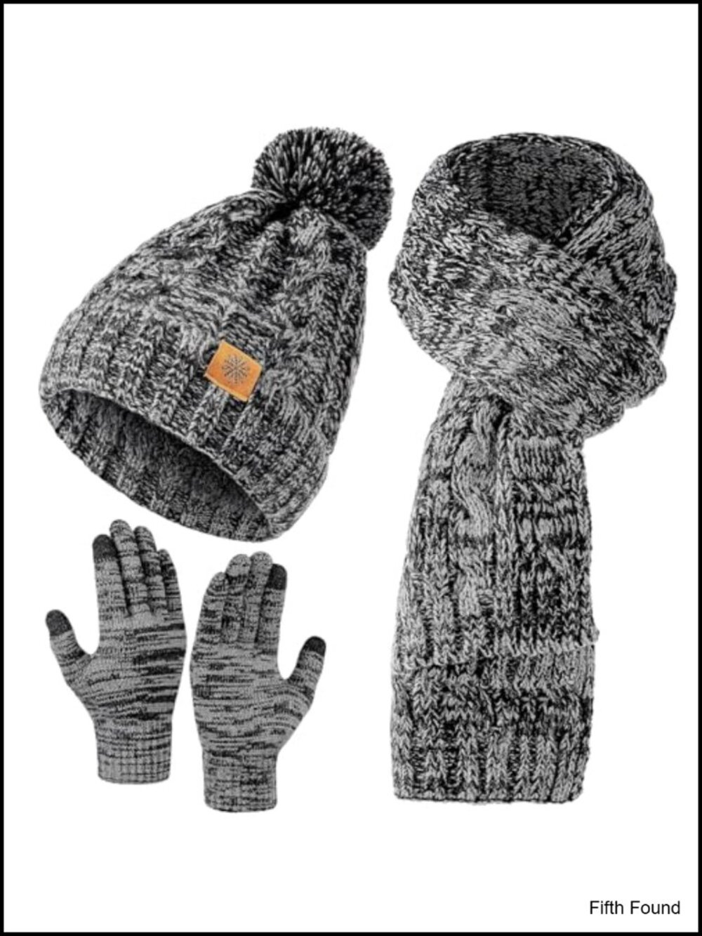 Womens Winter 3-in-1 Set Beanie Scarf Touchscreen Gloves Acrylic Knit